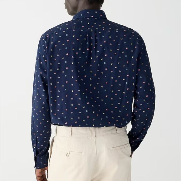 4/$35 NWT J Crew Secret Wash Navy Cotton Poplin Printed Shirt - Picture 13 of 13